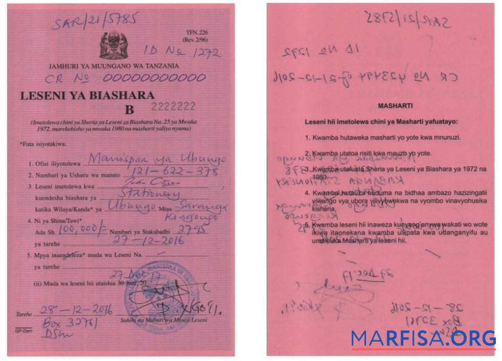 Downloadable Tanzania business license ) download for verification